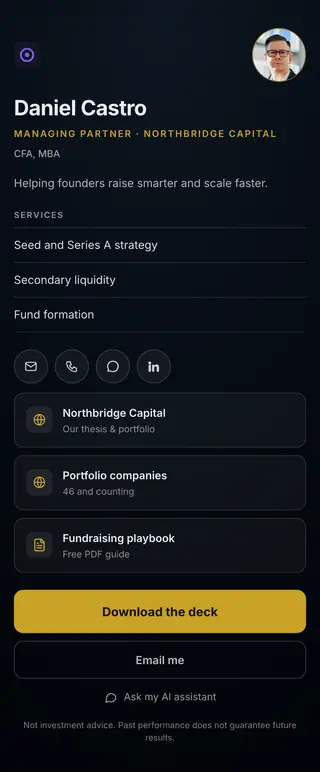 Financial Advisor, a FirstContactX card design