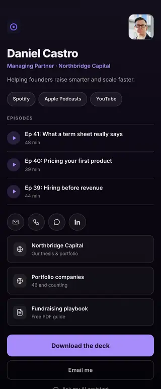 Podcast, a FirstContactX card design